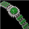 Image 2 : 20.93 ctw Jade & Diamond Bracelet 14K White Gold - REF-281R8K