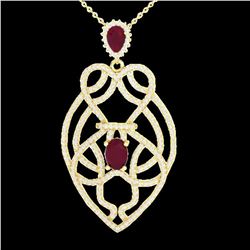 3.50 ctw Ruby & Micro VS/SI Diamond Heart Necklace 14k Yellow Gold - REF-179K6Y