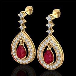 2.25 ctw Ruby & Micro Pave VS/SI Diamond Earrings 14k Yellow Gold - REF-105G5W