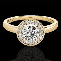 1.15 ctw Certified Diamond Solitaire Halo Ring 10k Yellow Gold - REF-184G3W