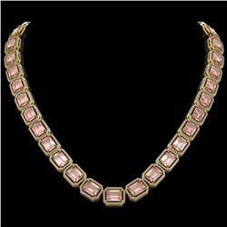 81.64 ctw Morganite & Diamond Micro Pave Halo Necklace 10k Yellow Gold - REF-1728A2N