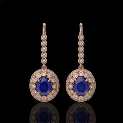 9.25 ctw Certified Sapphire & Diamond Victorian Earrings 14K Rose Gold - REF-243M5G
