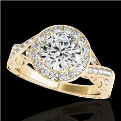 1.75 ctw Certified Diamond Solitaire Halo Ring 10k Yellow Gold - REF-354X5A