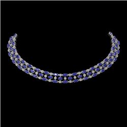 63.65 ctw Sapphire & Diamond Necklace 10K White Gold - REF-618W2H