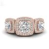 Image 2 : 2.75 ctw Cushion VS/SI Diamond Art Deco 3 Stone Ring 18k Rose Gold - REF-609H3R