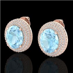 8 ctw Aquamarine & Micro Pave VS/SI Diamond Earrings 14k Rose Gold - REF-208W2H