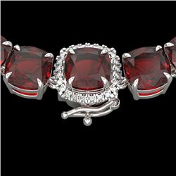 87 ctw Garnet & Diamond Micro Pave Necklace 14k White Gold - REF-320K2Y