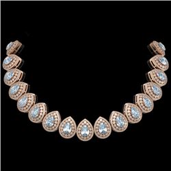 92.83 ctw Aquamarine & Diamond Victorian Necklace 14K Rose Gold - REF-3851M5G