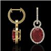 Image 2 : 8 ctw Garnet & Micro Pave Halo VS/SI Diamond Earrings 14k Yellow Gold - REF-100R2K