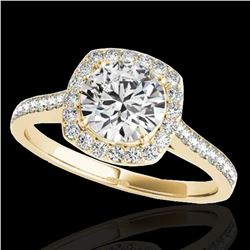 1.4 ctw Certified Diamond Solitaire Halo Ring 10k Yellow Gold - REF-190G9W