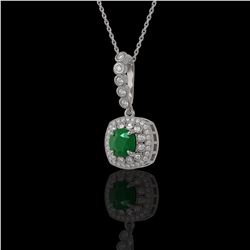 2.55 ctw Certified Emerald & Diamond Victorian Necklace 14K White Gold - REF-100N2F