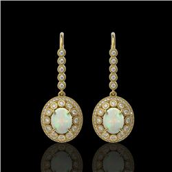 7.81 ctw Certified Opal & Diamond Victorian Earrings 14K Yellow Gold - REF-256R8K