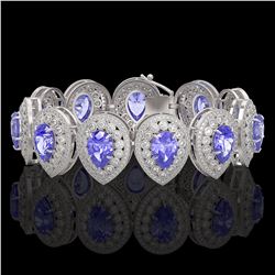 50.04 ctw Tanzanite & Diamond Victorian Bracelet 14K White Gold - REF-2636N4F