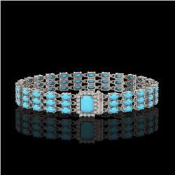 19.27 ctw Turquoise & Diamond Bracelet 14K White Gold - REF-318F2M