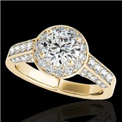 1.8 ctw Certified Diamond Solitaire Halo Ring 10k Yellow Gold - REF-218X2A