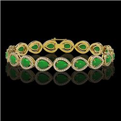 13.19 ctw Jade & Diamond Micro Pave Halo Bracelet 10k Yellow Gold - REF-305R8K