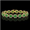 Image 1 : 13.19 ctw Jade & Diamond Micro Pave Halo Bracelet 10k Yellow Gold - REF-305R8K
