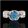 Image 2 : 3 ctw Fancy Intense Blue Diamond Art Deco Ring 18k Rose Gold - REF-418R2K