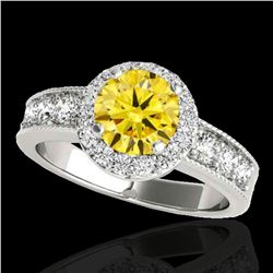 1.85 ctw Certified SI/I Fancy Intense Yellow Diamond Ring 10k White Gold - REF-211A4N