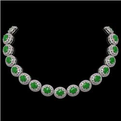 101.75 ctw Jade & Diamond Victorian Necklace 14K White Gold - REF-2594K5Y