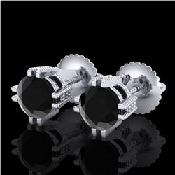 1.07 ctw Fancy Black Diamond Art Deco Stud Earrings 18k White Gold - REF-85M5G