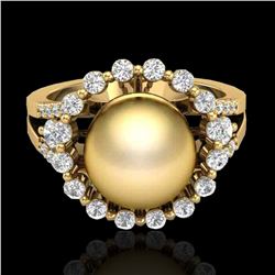 0.83 CT Micro Pave VS/SI Diamond & Golden Pearl Ring 18k Yellow Gold - REF-85W5H