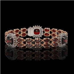 17.34 ctw Garnet & Diamond Bracelet 14K Rose Gold - REF-263Y6X