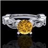 Image 2 : 1.01 ctw Intense Fancy Yellow Diamond Art Deco Ring 18k White Gold - REF-143A6N