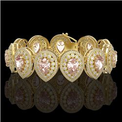 47.64 ctw Morganite & Diamond Victorian Bracelet 14K Yellow Gold - REF-2044A4N