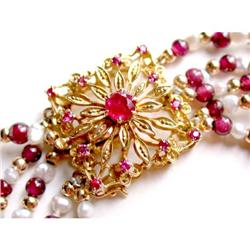Ruby Clasp with Pearl, Gold, Garnet Beads #1445125