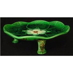 Antique Footed  Majolica Lily Pad Plate #1446020
