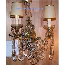 PAIR French bronze crystal wall sconces #1466410