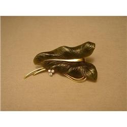 Brooch  Gold  Diamond & Nephranite  Leaf motive#1466419