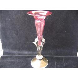 Single Cranberry Swirl Glass & SIlver EPERGNE #1466509