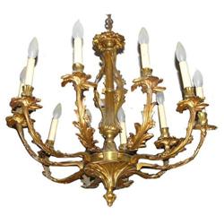 Vintage Spanish Gilt Bronze 10-Light Chandelier#1466654
