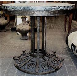 Vintage French Green Marble Wrought Iron Table #1466697