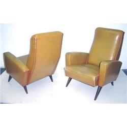 Pair French Art Deco Brown Leather Club Chairs #1466703