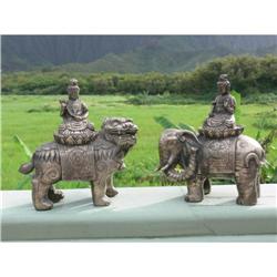 Stunning Pair - Silver Kwan Yin Tibetan Urns  #1472603