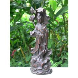 Wooden Kwan Yin with Lotus Blossom #1472604