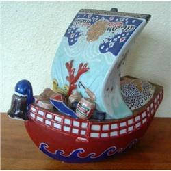 Japanese Kutani Sailboat Incensor Dish c1890 #1472680