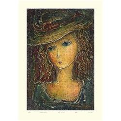 "Girl with Hat" unique lithograph by Chkhaidze #1472848