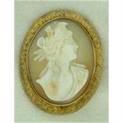 Vintage Shell English Portrait Cameo 9k Y Gold #1472855