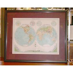 Antique Map World Color Physical 1890's #1472865