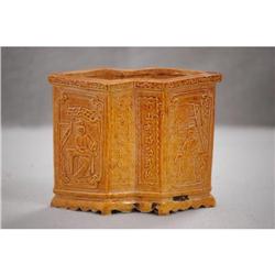 Chinese  yallow  glazed  porcelain  pen  holder#1472902