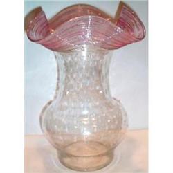 Steuben Controlled Bubble Red Reeded Vase #1473081