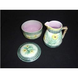 Antique Etruscan Majolica Creamer and Sugar #1473572