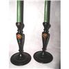Image 1 : Tole Candlesticks Wooden Hand Painted C.1900 #1483039