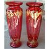 Image 1 : CRANBERRY Enameled Vases PAIR Large - MOSER - #1483392