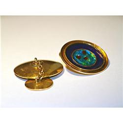 Estate 14K YG Gold Enamel Round Mens Cufflinks #1483468
