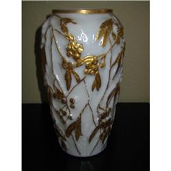 Gold overlay on white tall glass flower vase! #1483533